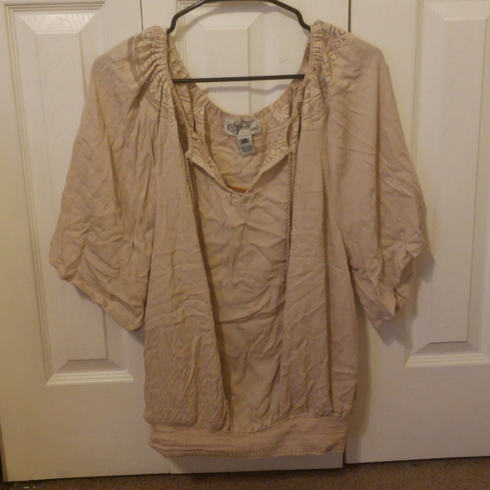 BRAND NEW WITH TAGS TAN OFF THE SHOULDER TOP